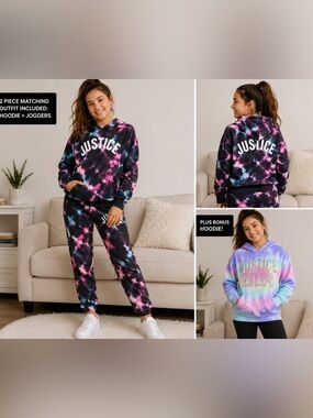 Justice Girls Tie Dye Bundle Size 10 12 Hoodie Joggers Sweatshirt 3 Piece Outfit